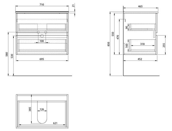 Aqualine Aqualine, Mobilier lavoar PANEDA STRIP 69.5x55x45.2cm, stejar Emporio, PN370