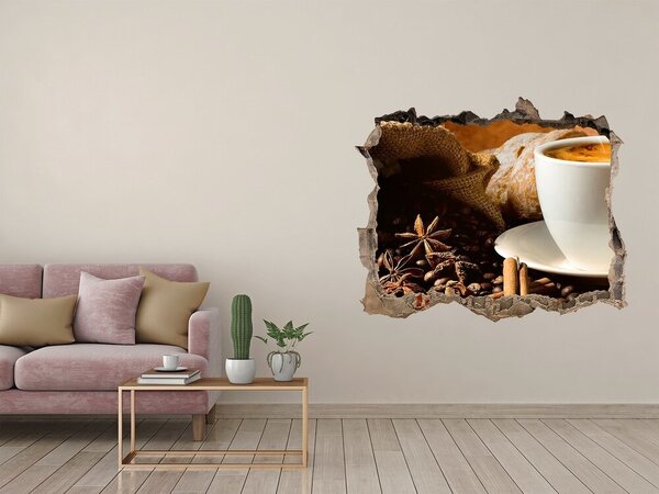 Autocolant de perete gaură 3D Cafea și pâine proaspătă