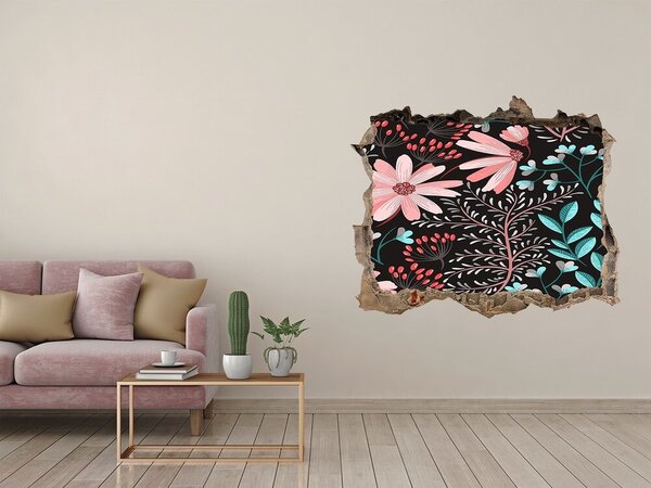 Autocolant gaură 3D Model floral pe fundal negru