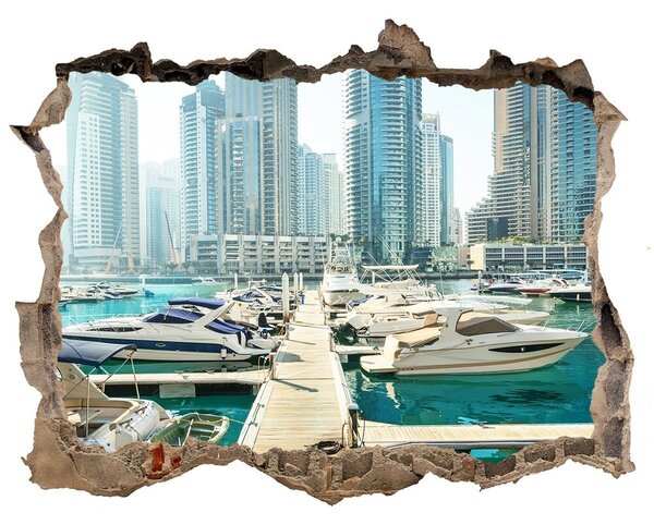 Fototapet 3D gaură în perete Marina într-un oraș modern