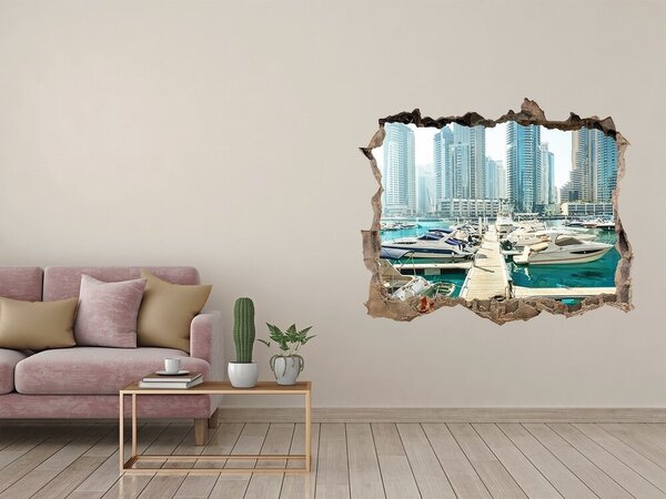Fototapet 3D gaură în perete Marina într-un oraș modern