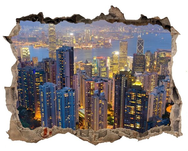 Fototapet un zid spart cu priveliște Hong kong pe timp de noapte