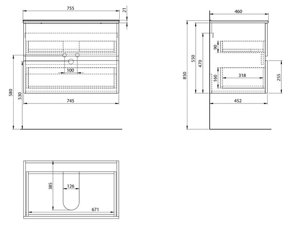 Aqualine Aqualine, Mobilier lavoar PANEDA STRIP 74.5x55x45.2cm, stejar Emporio, PN375