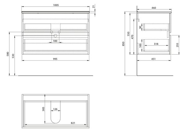 Aqualine Aqualine, Mobilier lavoar PANEDA STRIP 99.5x55x45.2cm, stejar Emporio, PN310
