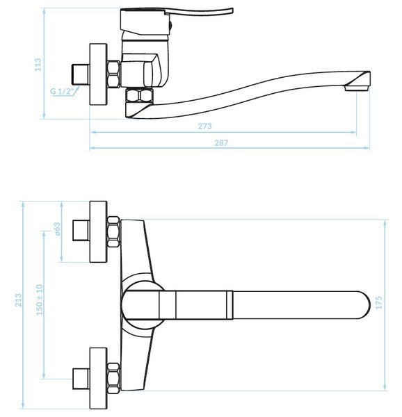 Kuchinox Madera, baterie chiuvetă de perete 150mm, cromată, LAV-BQM_080D