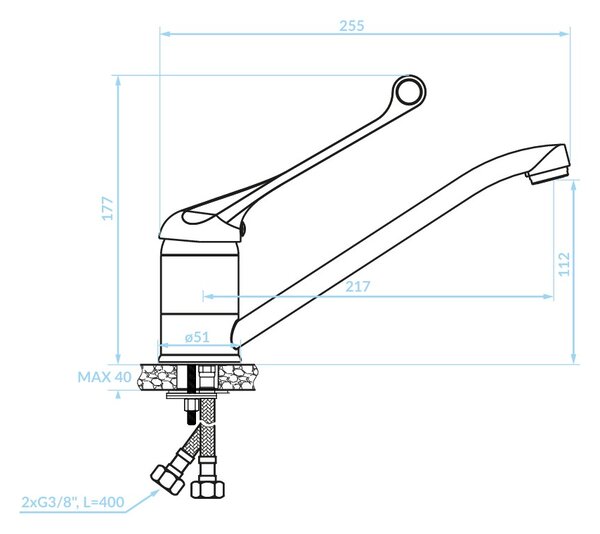 Kuchinox Madera, baterie chiuvetă cu manetă medicală, cromată, LAV-BQM_06MD