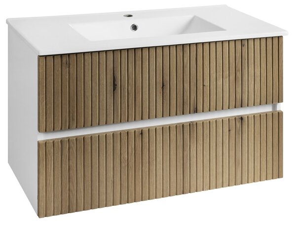 Aqualine Aqualine, Mobilier lavoar PANEDA STRIP 89.5x55x45.2cm, stejar Emporio, PN390