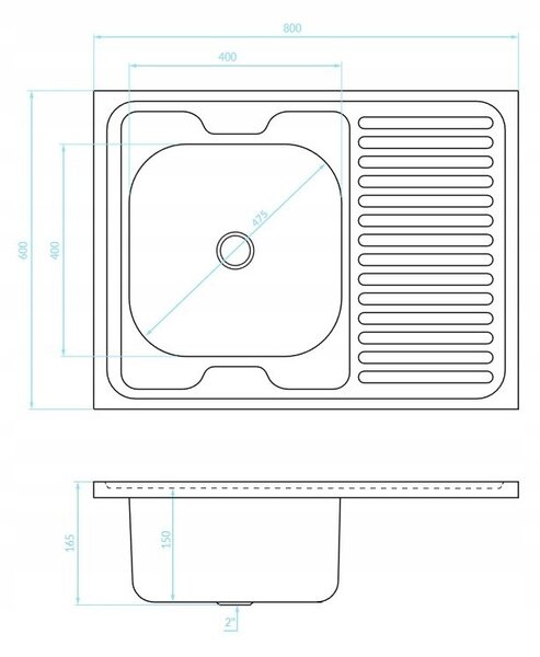 Kuchinox Kuchinox, chiuvetă din oțel inoxidabil cu 1 compartiment 800x600x165mm pentru așezare pe un dulap, oțel, LAV-SK6_311T