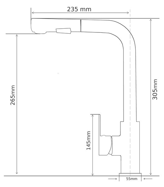 Gamma Side 2, baterie de chiuvetă independentă cu pipă extractibilă h-300, auriu mat, GMA-BSE2-BG