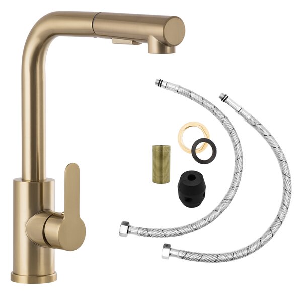 Gamma Side 2, baterie de chiuvetă independentă cu pipă extractibilă h-300, auriu mat, GMA-BSE2-BG