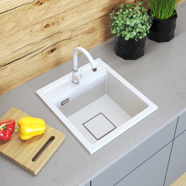 Chiuvetă Gamma Quadro 4550, granit cu 1 compartiment 450x495x220 mm, albă, GMA-ZLE000220