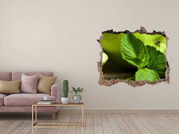 Fototapet 3D gaură în perete Măr verde cu mentă