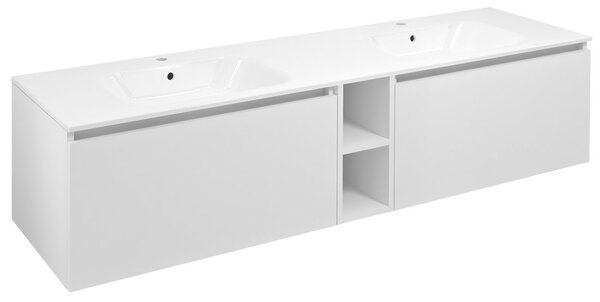 Sapho Sapho, dulap LOREA cu chiuveta dubla 161x46x51,5cm (70+20+70cm), alb mat, LE070-3131-07