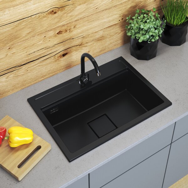 Chiuvetă Gamma Quadro 7050, granit cu 1 compartiment 700x500x220 mm, neagră, GMA-ZLE000237