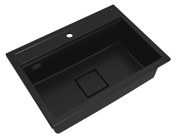 Chiuvetă Gamma Quadro 7050, granit cu 1 compartiment 700x500x220 mm, neagră, GMA-ZLE000237