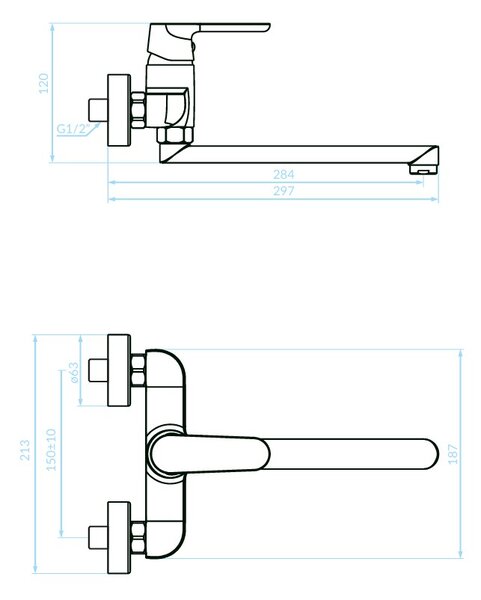 Kuchinox Dima, baterie chiuvetă de perete 150mm, alb mat, LAV-BQD_680D