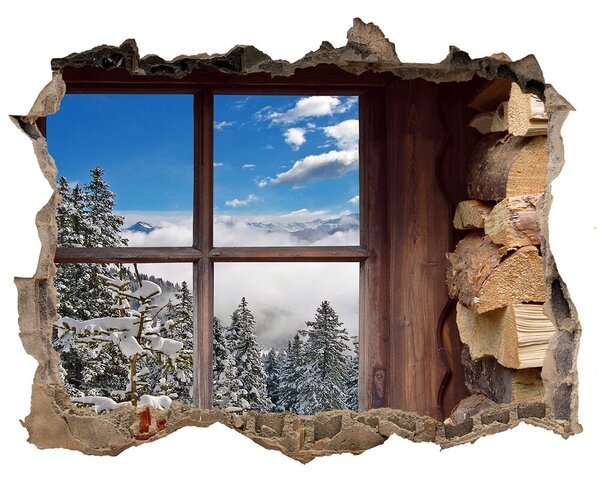 Fototapet un zid spart cu priveliște Iarna în afara ferestrei
