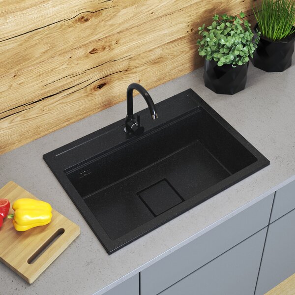 Chiuvetă Gamma Quadro 7050, granit cu 1 compartiment 700x500x220 mm, negru pătat, GMA-ZLE000238