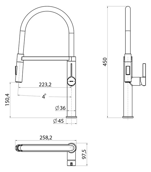Sapho Sapho, baterie chiuvetă independentă ATON cu pulverizator, crom-negru, EV125
