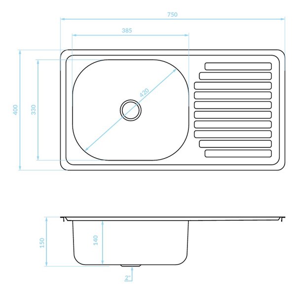 Kuchinox Trafis, chiuvetă din oțel inoxidabil cu 1 compartiment 750x400x150 mm, oțel, LAV-SKN_011T