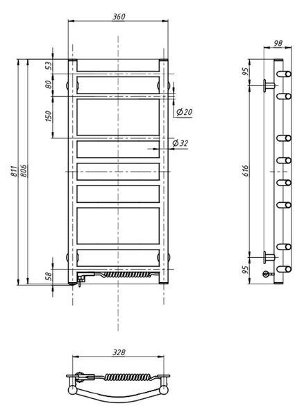 Aqualine Aqualine, suport electric pentru prosoape SUPE, 360x800mm, 107W, alb, SU140