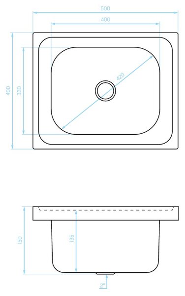 Kuchinox EKO, chiuvetă din oțel inoxidabil cu 1 compartiment pentru corp 500x400x150 mm, oțel, LAV-SKE_010T