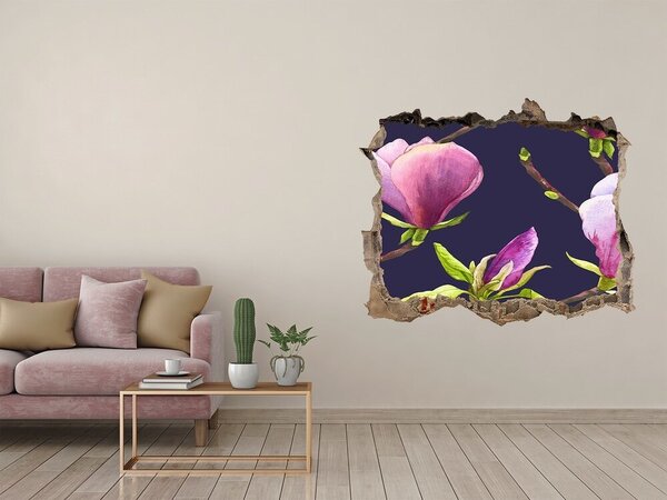 Autocolant gaură 3D Flori de magnolie printr-o gaură în perete