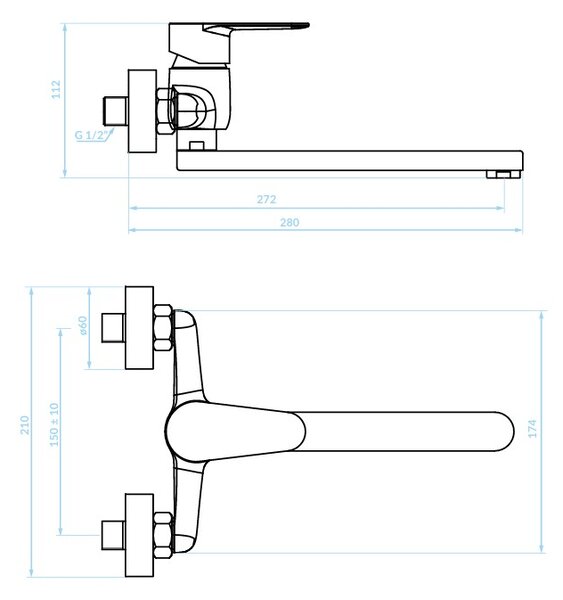 Kuchinox Fresno, baterie chiuvetă de perete L-272, 150 mm, cromată, LAV-BQF_080D