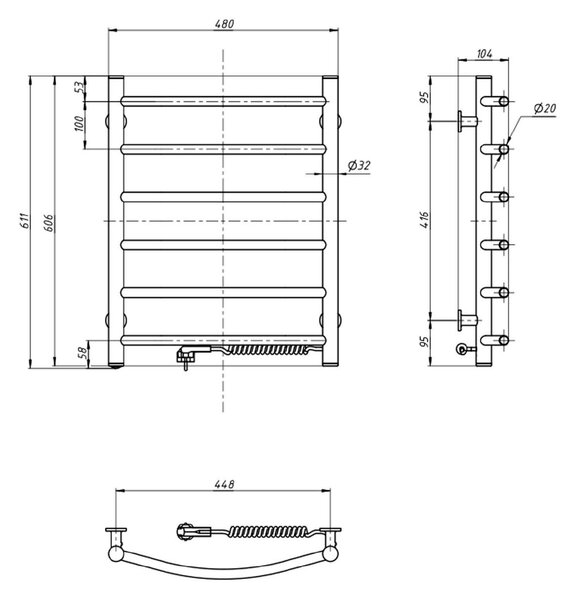 Aqualine Aqualine, suport electric pentru prosoape SUPE, 480x600mm, 148W, alb, SU148