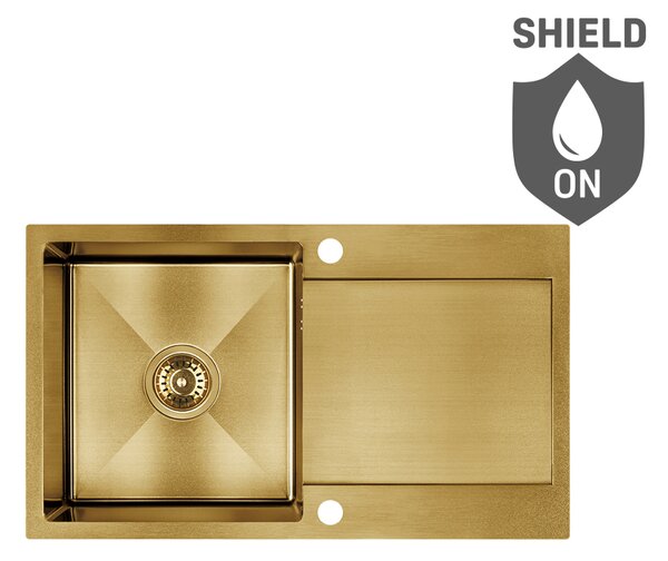 Laveo Marmara, chiuvetă din oțel inoxidabil cu 1 cuvă 760x440x200mm, auriu mat, LAV-SAM_G11T