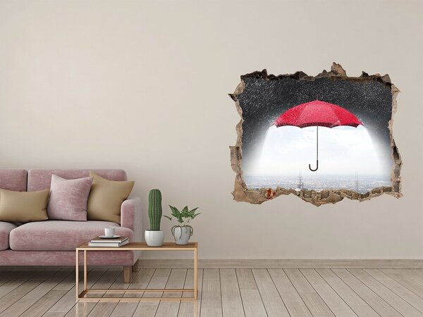 Autocolant gaură 3D Umbrelă roșie în peisajul urban