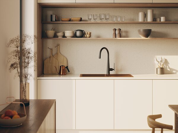 Laveo Marmara, chiuvetă din oțel inoxidabil cu 1 cuvă 760x440x200mm, cupru mat, LAV-SAM_811T