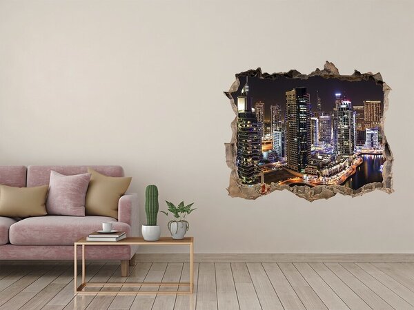 Autocolant gaură 3D Panoramă nocturnă a Dubaiului