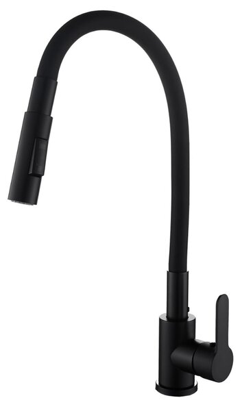 Gamma Flex 4000, baterie de chiuvetă independentă cu braț flexibil, pipă cu 2 funcții, negru mat, GMA-BFX-4000BK