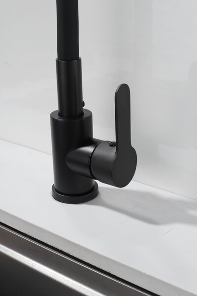 Gamma Flex 4000, baterie de chiuvetă independentă cu braț flexibil, pipă cu 2 funcții, negru mat, GMA-BFX-4000BK