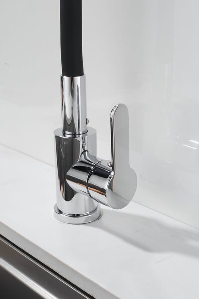 Gamma Flex 4000, baterie de chiuvetă independentă cu braț flexibil, pipă cu 2 funcții, crom negru, GMA-BFX-4000CH