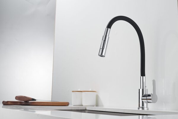 Gamma Flex 4000, baterie de chiuvetă independentă cu braț flexibil, pipă cu 2 funcții, crom negru, GMA-BFX-4000CH