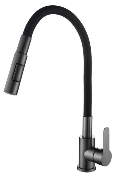 Gamma Flex 4000, baterie de chiuvetă independentă cu braț flexibil, pipă cu 2 funcții, negru-grafit, GMA-BFX-4000GM