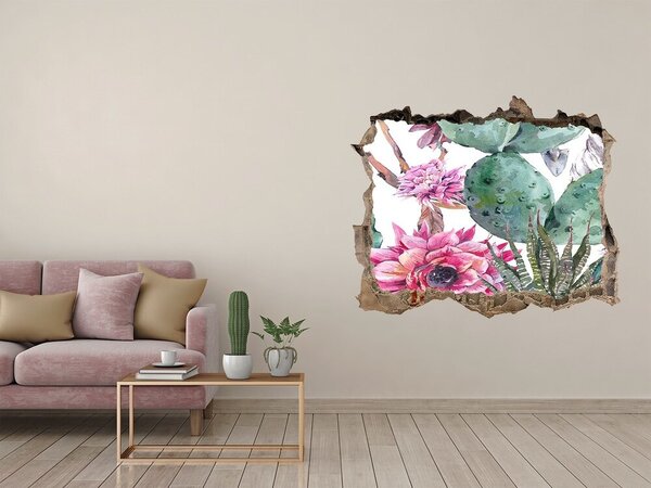 Autocolant 3D gaura cu priveliște O oază florală în spatele peretelui