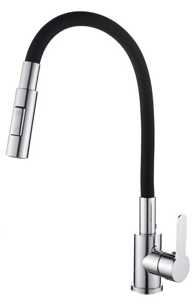 Gamma Flex 4000, baterie de chiuvetă independentă cu braț flexibil, pipă cu 2 funcții, crom negru, GMA-BFX-4000CH