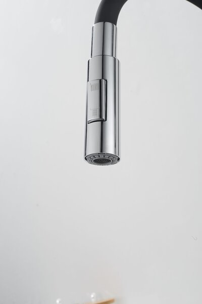 Gamma Flex 4000, baterie de chiuvetă independentă cu braț flexibil, pipă cu 2 funcții, crom negru, GMA-BFX-4000CH