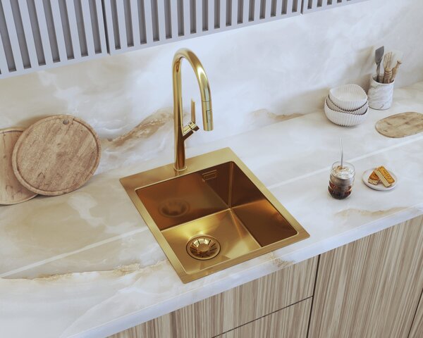 Gamma Chiuvetă Gamma, din oțel inoxidabil cu 1 compartiment, 400x500x210 mm, auriu periat, GMA-S4050-GD