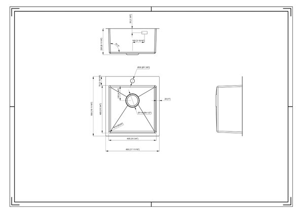Gamma Chiuvetă Gamma, din oțel inoxidabil cu 1 compartiment, 450x500x210 mm, grafit, GMA-S4550-BK