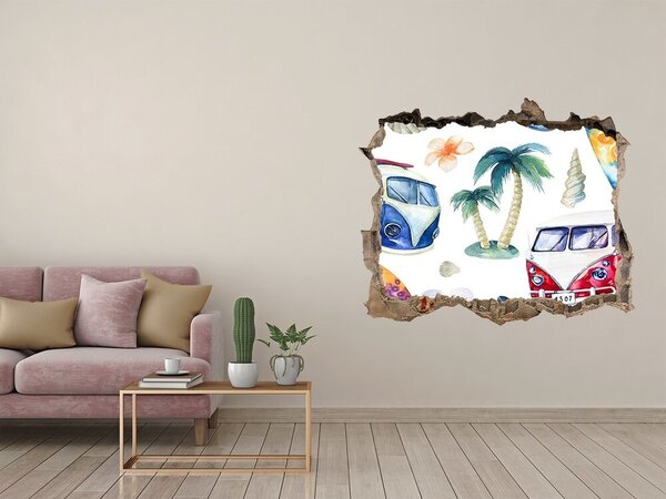 Autocolant de perete gaură 3D Vacanță retro în Caraibe