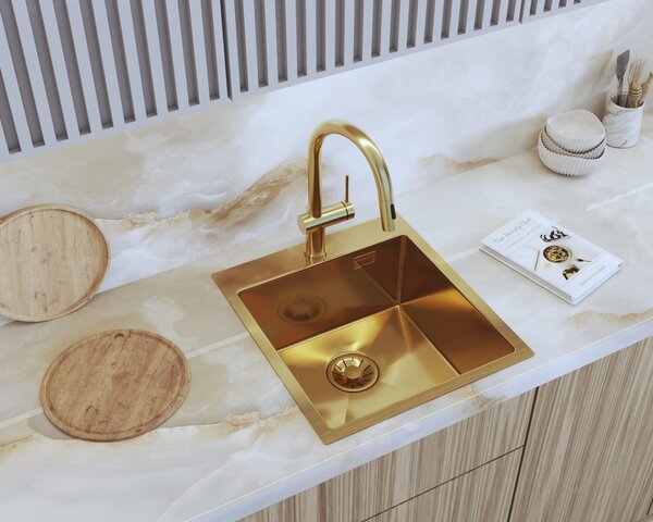 Gamma Chiuvetă Gamma, din oțel inoxidabil cu 1 compartiment, 450x500x210 mm, auriu periat, GMA-S4550-GD
