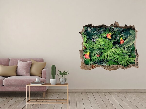 Autocolant 3D gaura cu priveliște Grădină tropicală în spatele zidului