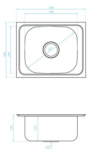 Kuchinox Orion, chiuvetă din oțel inoxidabil cu 1 compartiment 500x400x180 mm + sifon, oțel, LAV-SKO_010T