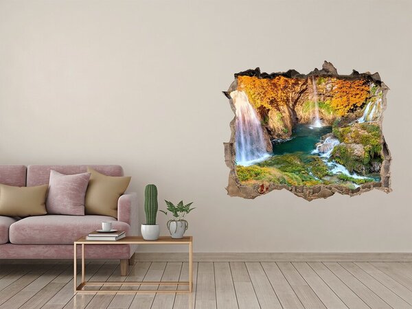 Fototapet 3D gaură în perete Cascade în peisajul de toamnă