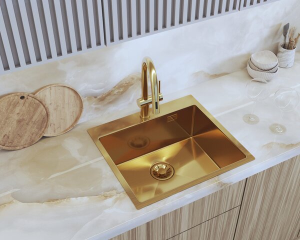 Gamma Chiuvetă Gamma, din oțel inoxidabil cu 1 cuvă, 550x500x210 mm, auriu periat, GMA-S5550-GD