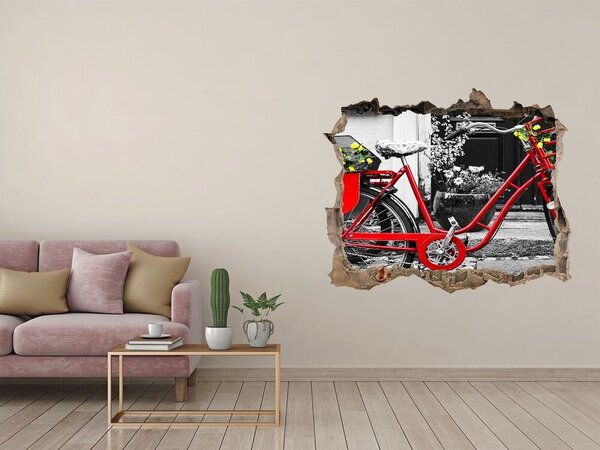 Autocolant de perete gaură 3D O bicicletă roșie într-un cadru urban